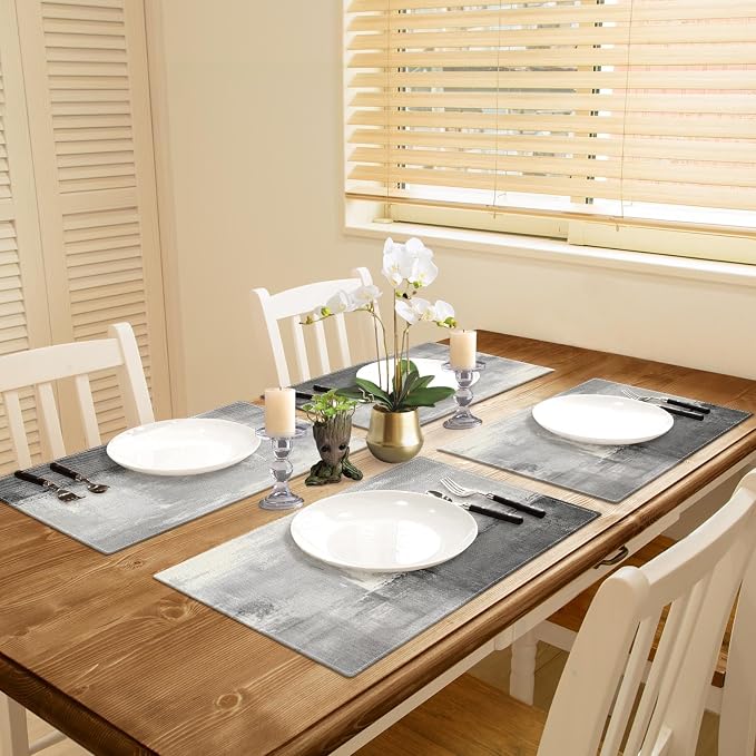 Emvency Farmhouse Placemats Set of 4, 12x18 Inch, Light Gray and Dark Gray | - Image 5