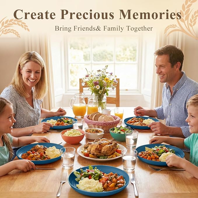 Deep Dinner Plates 10 Inch, Plastic Plates Reusable, Unbreakable Wheat Straw - Image 6