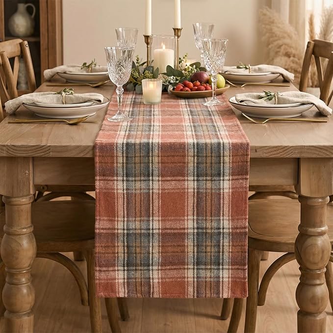 Artoid Mode Rust Farmhouse Plaid Fall Table Runner 13x108 Inch | Holiday - Image 2