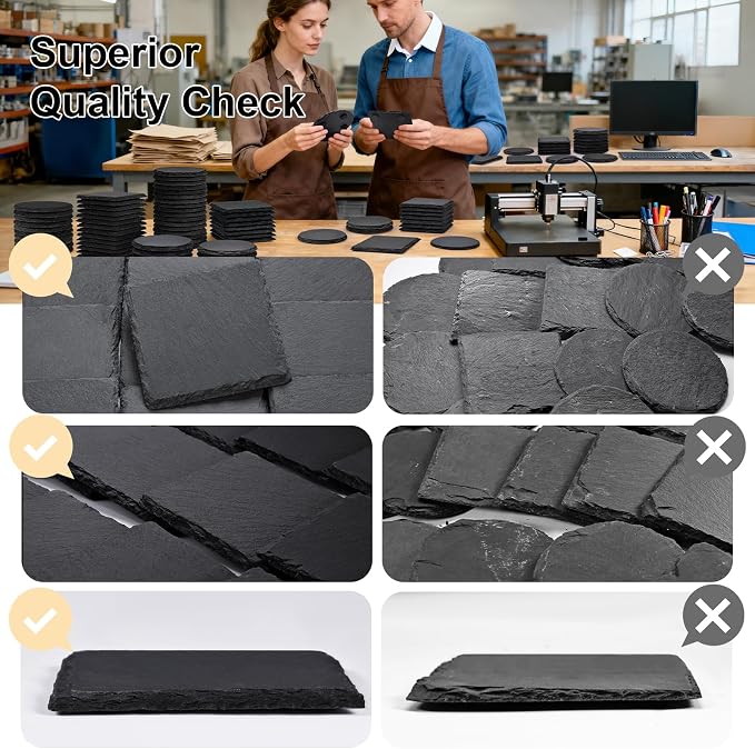 Slate Coasters Set 12, MAPRIAL 4 Inch Square Rustic Black Stone Coasters - Image 3