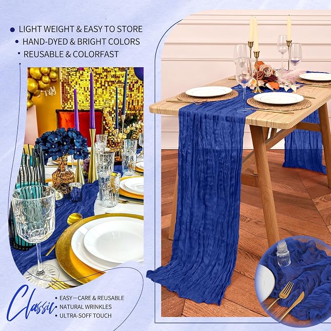 4 Pack Cheesecloth Table Runner 10FT Royal Blue Table Runner Boho Gauze Cheese - Image 5