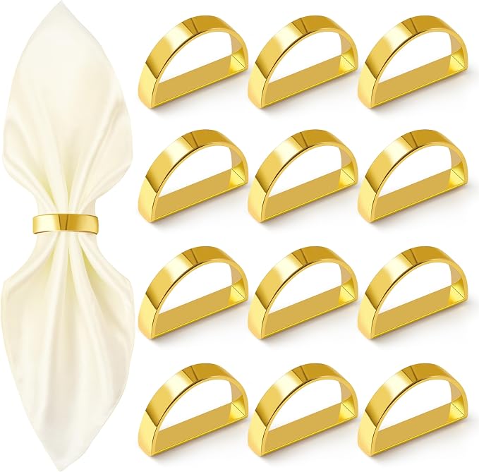 Gold Napkin Rings Set of 12, Semicircle Metal Bright Gold Napkin Holder Buckles by APTWOW