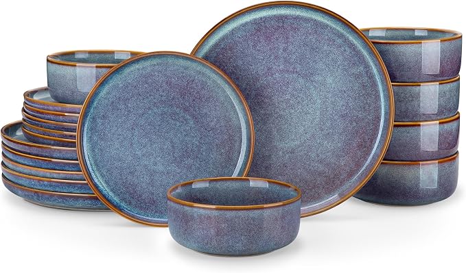 vancasso PLAYA Plates and Bowls Sets, 18 Pieces Grey-Blue Dinnerware Sets by vancasso