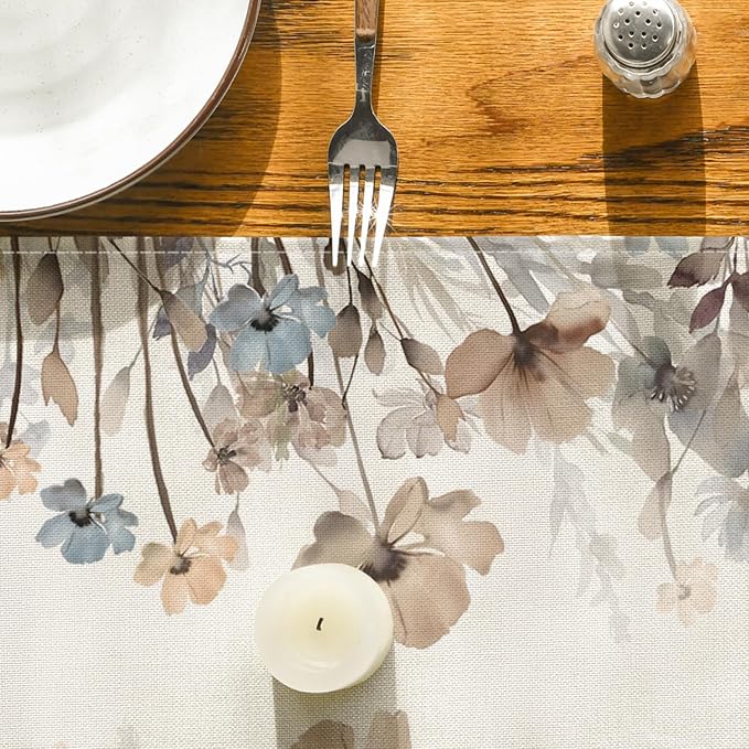 Artoid Mode Brown Poppy Flowers Floral Blossom Summer Table Runner, Spring Fall - Image 7