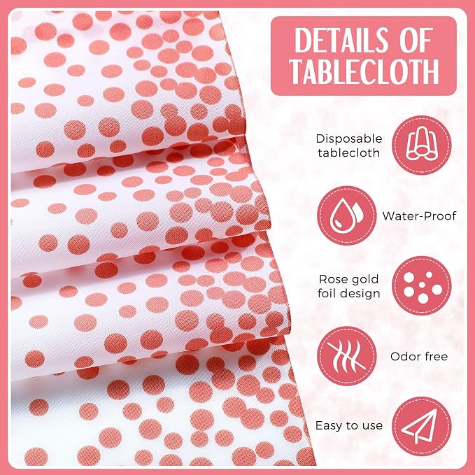 24 Packs Rose Gold and White Disposable Tablecloths and Satin Table Runner Set - Image 3
