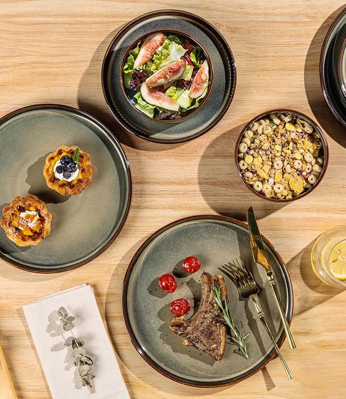 Ceramic Dinnerware Set for 6, 18-Piece Plates and Bowls Set | Lightweight - Image 3