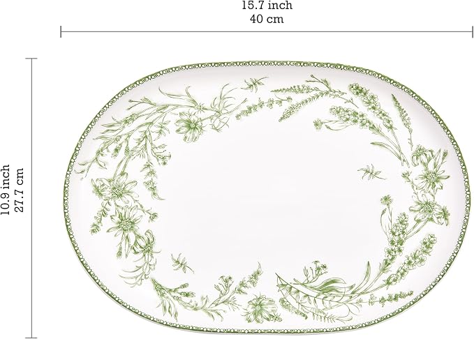 Bico Green Garden Toile De Jouy 16 plus 12 inch Oval Platters Set, Microwave - Image 2