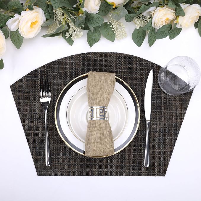 SHACOS Small Wedge Placemats Set of 4 Woven Vinyl Round Table Placemats Wipe - Image 7