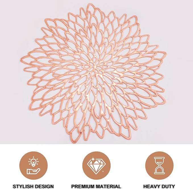 Snowkingdom 6 Pack Rose Gold Placemats Metallic Pressed Vinyl - Image 3