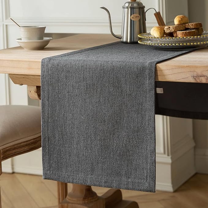 Burlap Style Farmhouse Table Runner, 14x36 Inches Graphite Grey | Thick Durable by ZEEMARTONLINE