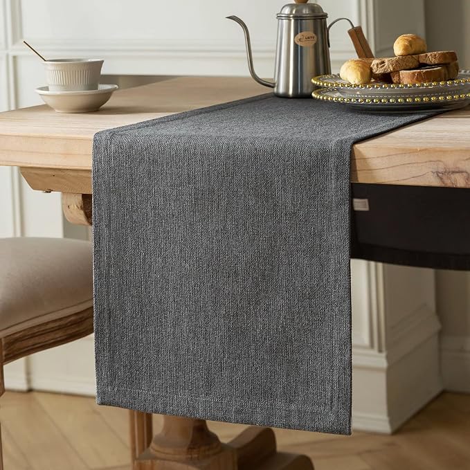 Burlap Style Farmhouse Table Runner, 14x72 Inches Graphite Grey | Thick Durable by ZEEMARTONLINE