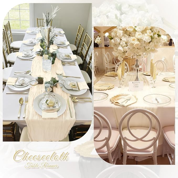 3 Pack Ivory Cheesecloth Table Runner, 17 x 108 inch, Semi Sheer Boho Cheese - Image 6
