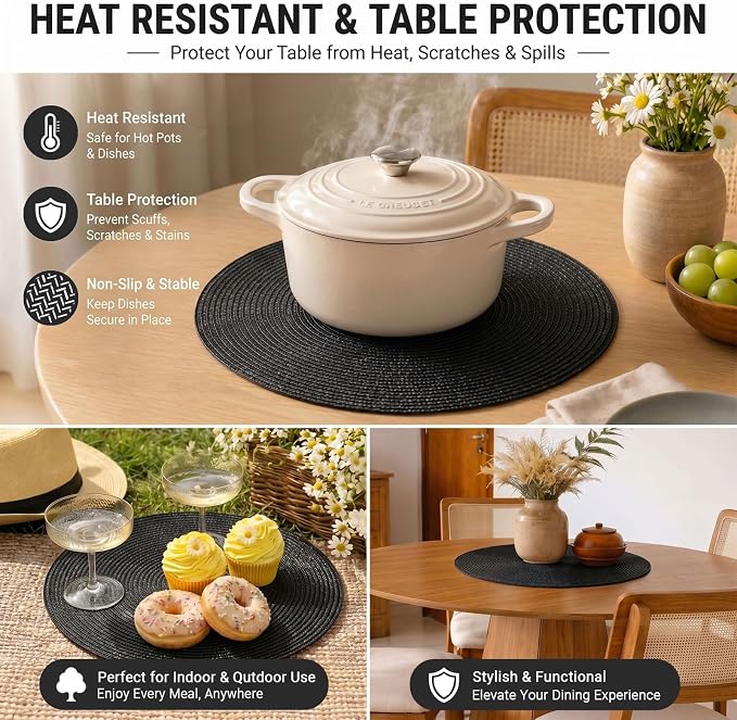 FunWheat Round Braided Placemats Set of 4 Table Mats - Image 7