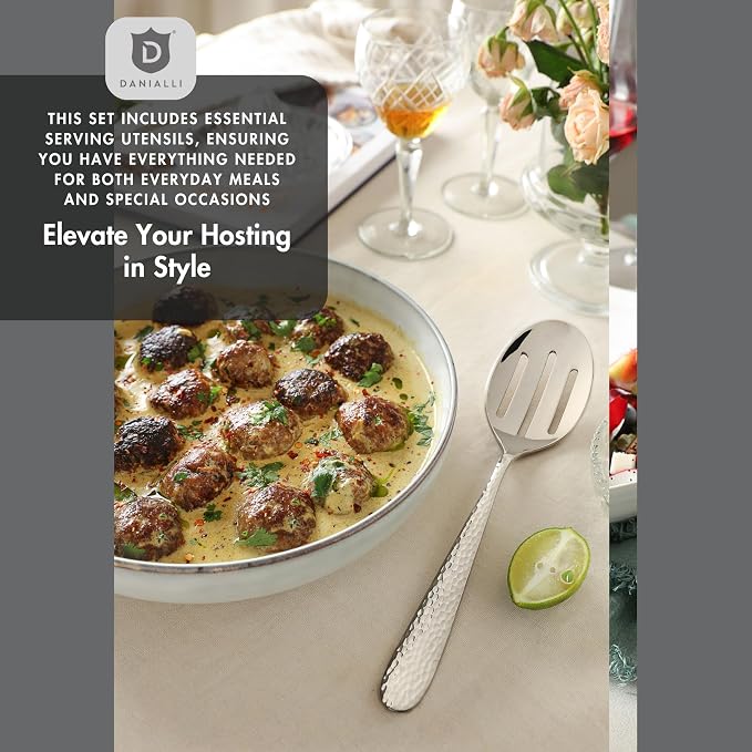 Hammered Silverware Set with Serving Utensils, 18/10 Stainless Steel Flatware - Image 4
