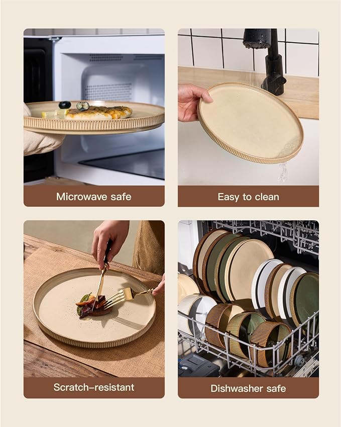 Dinnerware Set for 6, Ceramic Ribbed Plates, Dishes | 18-Piece Stoneware Dinner - Image 5