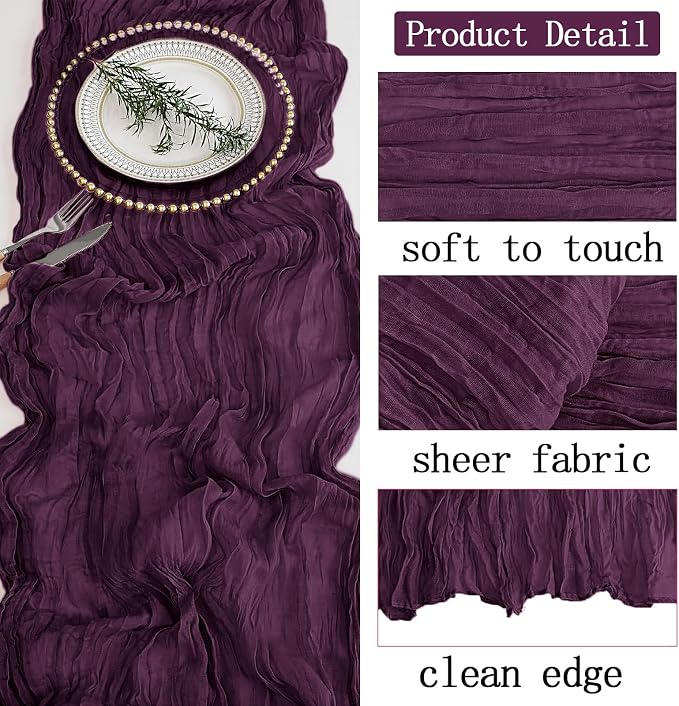 4 Pack Dark Purple Cheesecloth Table Runner 20 x 120 inch Gauze Table Runners - Image 3