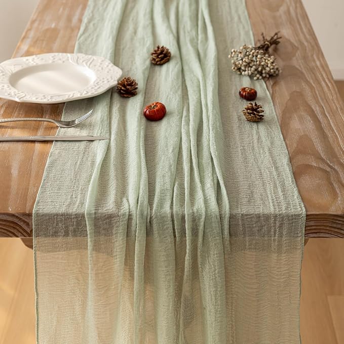 3Pcs Sage Green Cheesecloth Table Runner 120 Inches - Image 5