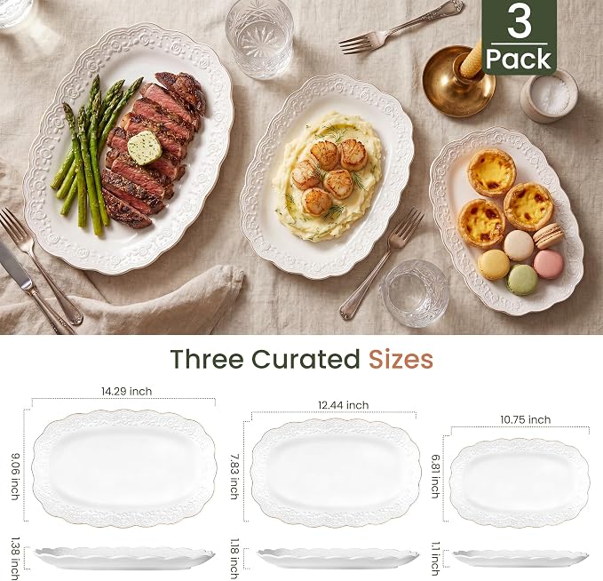 Kassel Ceramic Serving Platter Set | 14”/12”/10” Oval Serving Trays - Image 2
