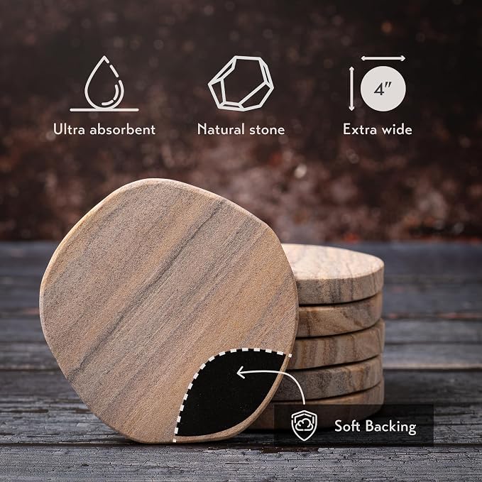 Cork & Mill Absorbent Sandstone Coasters - Image 3