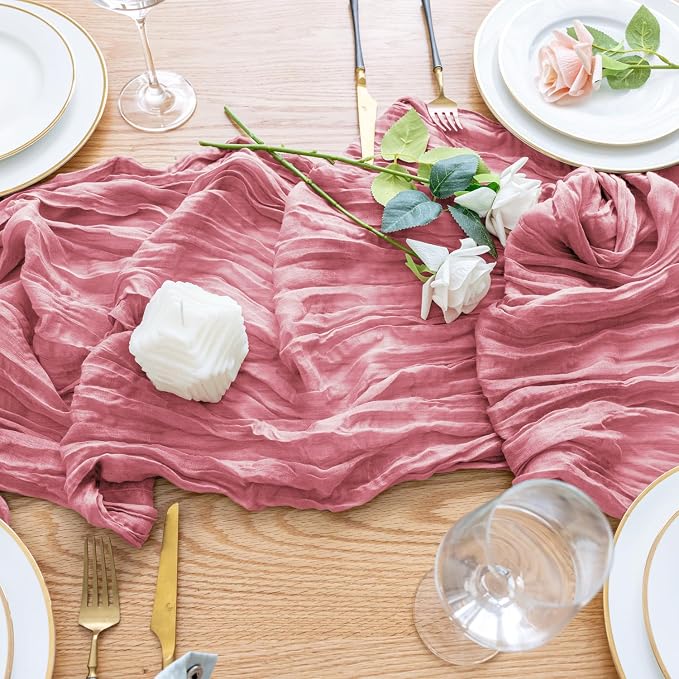 Cheesecloth Table Runner Dusty Rose 10FT Boho Gauze, 2 Pack | 120 Inch Cheese - Image 5
