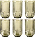 Green Vintage Drinking Glasses Set of 6-17oz Hand-Blown Highball Ribbed by TrophyToast