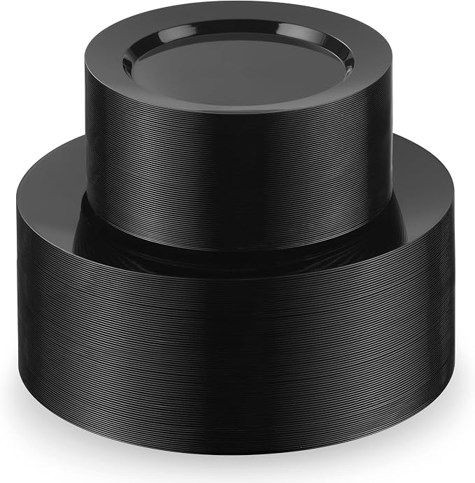 100 Black Plastic Plates Set, Elegant Fancy Heavy Duty Disposable Plates by Munfix
