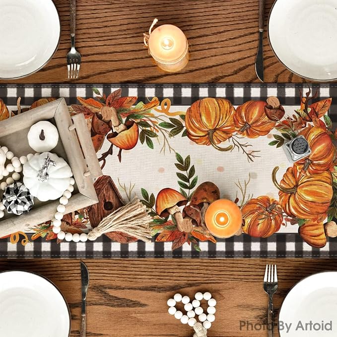 Artoid Mode 210 GSM Fall Table Runner 13x120 Inch Home Party Decor | Buffalo - Image 4