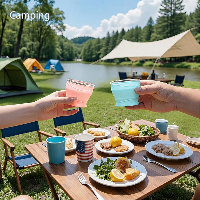 Collapsible Travel Cup with Lid - 6oz Mini Silicone Folding Cup with Stainless - Image 5