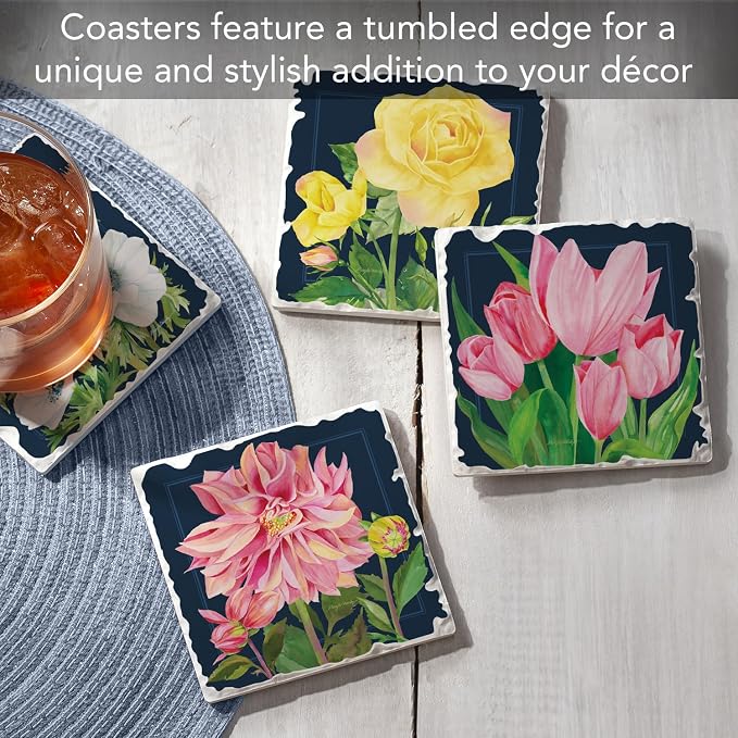Thirstystone Garden Blooms 4 Pack Assorted Tumbled Tile Stone Coasters | 4" - Image 2