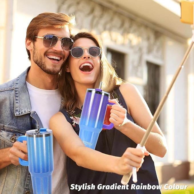 40 oz Shiny Tumbler with Handle and Straw, Stainless Steel Tumbler with Lid and - Image 7