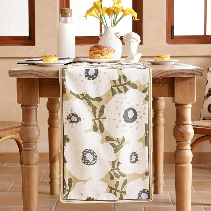 bilin gaier Designer French Linen Small Table Runner, Floral Pattern, Dining - Image 8