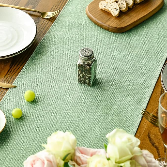 Artoid Mode Sage Green Tassel Table Runner, Spring Linen Blend Kitchen Table - Image 7