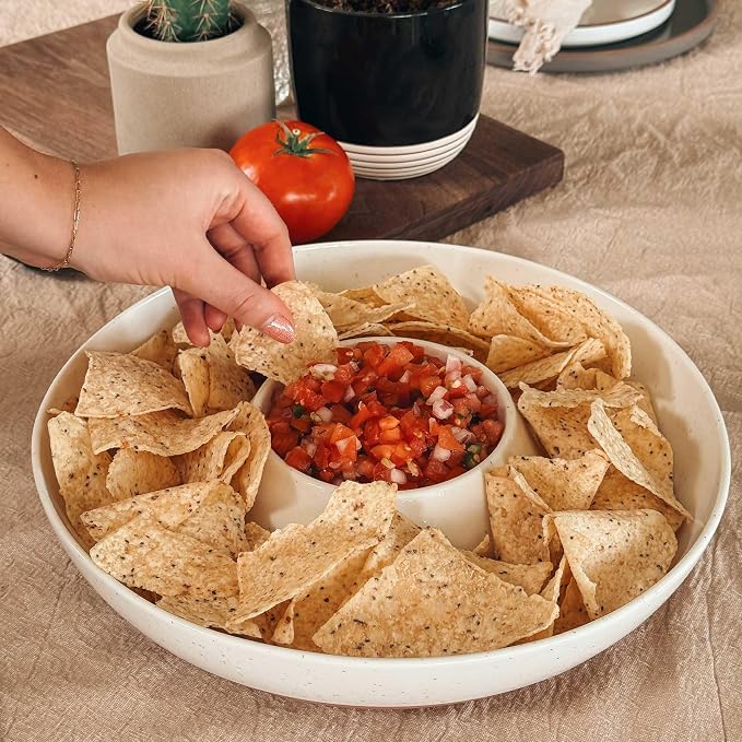 Mora Ceramic Chips and Dip Serving Tray: Large Divided Party Bowl Set - Image 5