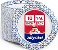 10 inch Disposable Paper Plates 140 Count, Soak Proof, Cut Proof, Heavy Duty by JOLLYCHEF