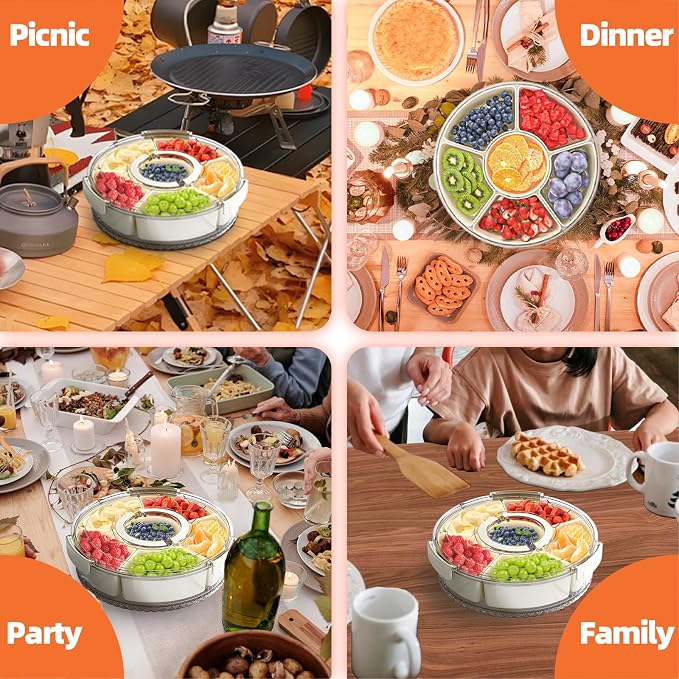 Divided Serving Tray with Lid and Handle, Stackable Snackle Box Container - Image 5