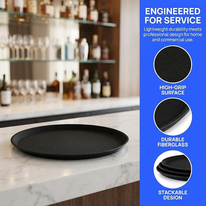 TOPZEA 4 Pack 14 Inch Round Restaurant Serving Tray, Fiberglass Non-Slip Rubber - Image 4