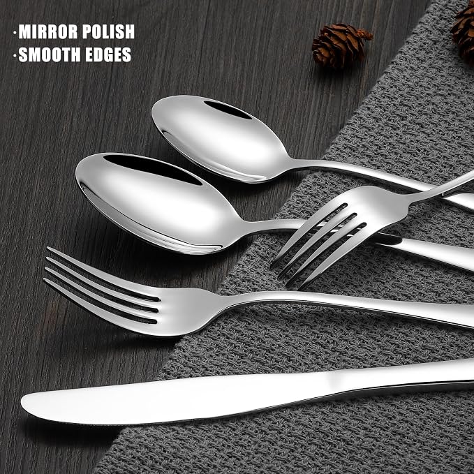 Compralo Silverware Set for 12, Stainless Steel 60 Piece Flatware Set | Mirror - Image 5