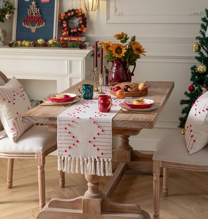 Christmas Table Runner 13 x 108 Inch Long Natural Cotton Woven Runner - Image 6