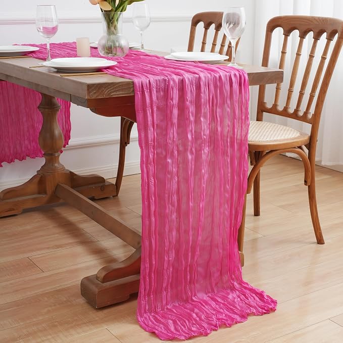 Asee'm 3pcs Hot Pink Cheesecloth Table Runner Summer 10FT Fuchsia Gauze | Boho - Image 7