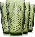 Green Drinking Glasses Set of 4, 16 oz Glass Cups, Vintage Fern Glassware | by QELVIO