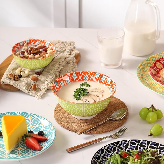 Metahom Ceramic Cereal Bowls, 23 Oz Colorful Soup Bowls, Deep Porcelain Bowl Set - Image 6