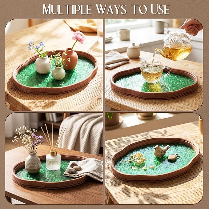 Glass Serving Tray with the Crabapple Pattern and Walnut Rectangular Serving - Image 6