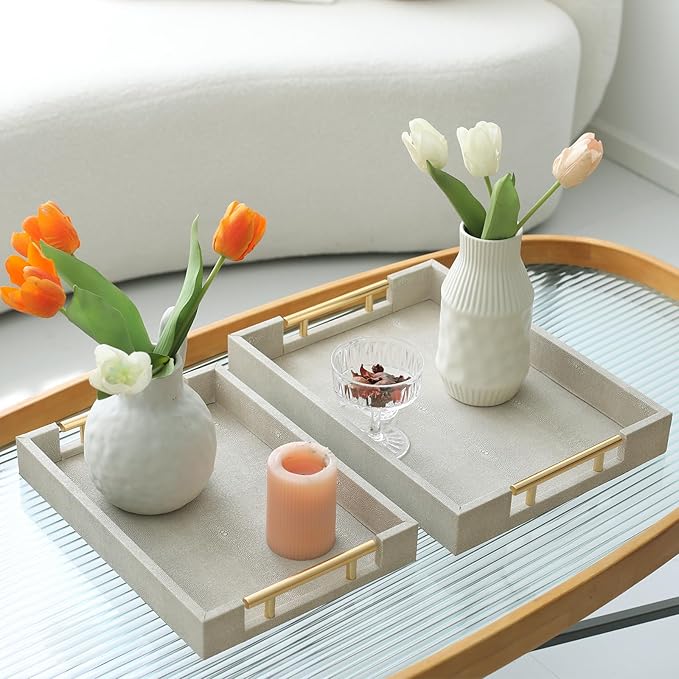 SwallowLiving Set of 2 Shagreen Serving Tray - Image 7