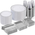 600 Plastic Piece Disposable Silver Plates by GoodLuck