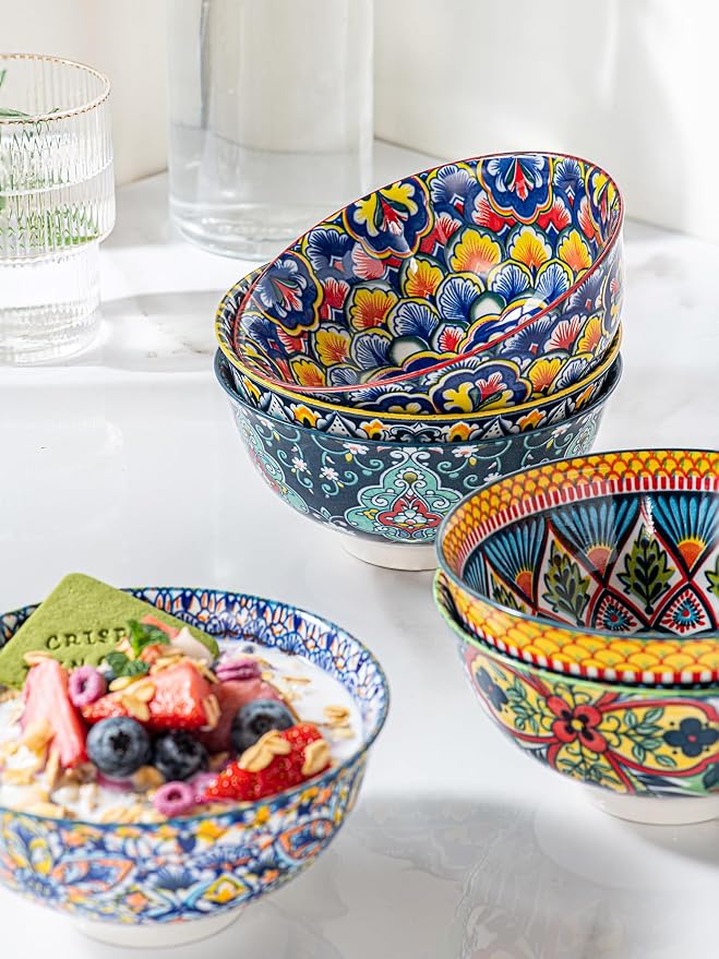 HENXFEN LEAD Boho Ceramic Dessert & Snack Bowls Set of 6, 10 oz | Assorted - Image 7