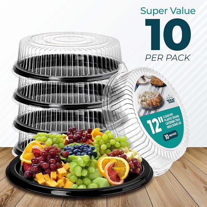 12" Catering Trays with Lids, Plastic Disposable Round Party Trays and Platters - Image 4
