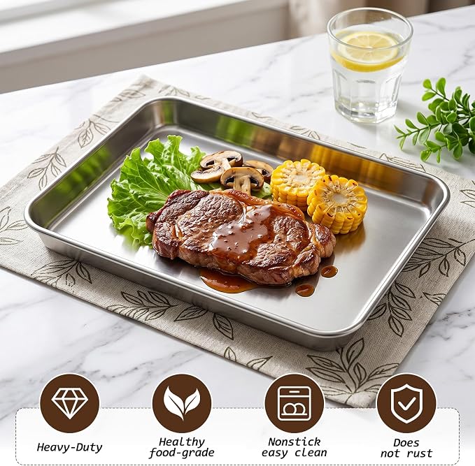 12 Pack Stainless Steel Plates Metal Plates Metal Food Tray Plate Small Baking - Image 4