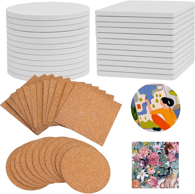 24 Pcs Ceramic Tiles for Crafts White Ceramic Coasters for Crafts Blank by COYMOS