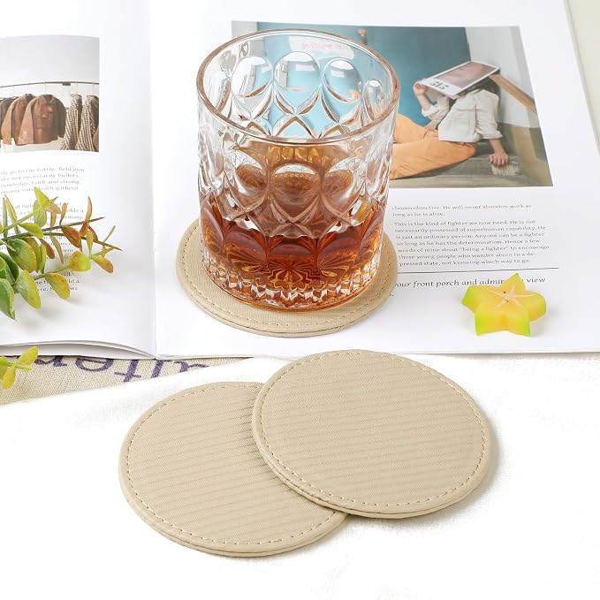 Leather Coasters Set of 6 with Holder, Tabletop Protection, Coffee Table & Bar - Image 3