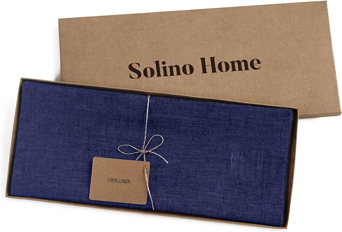 Solino Home 100% Pure Linen Dining Table Runner Navy, Athena 14 x 72 in | Table - Image 5